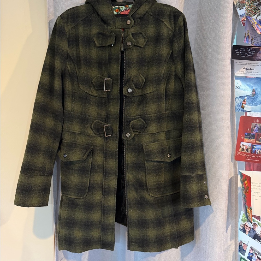 Steve Madden Green and Black Plaid Wool Coat